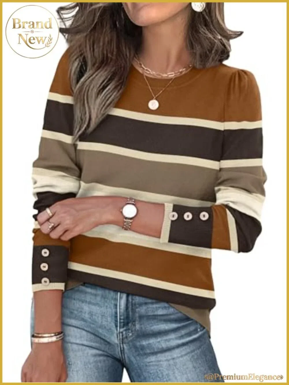 Long Sleeve Button Cuff Knit Pullover Sweater Viscose Nylon Polyester Women's
